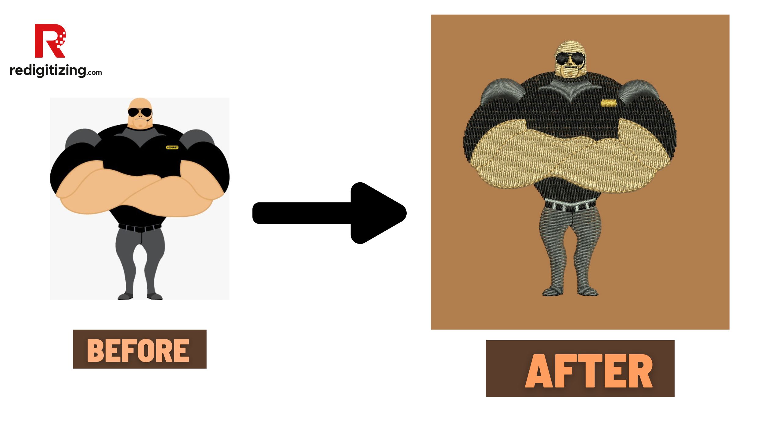 Mascot embroidery before after