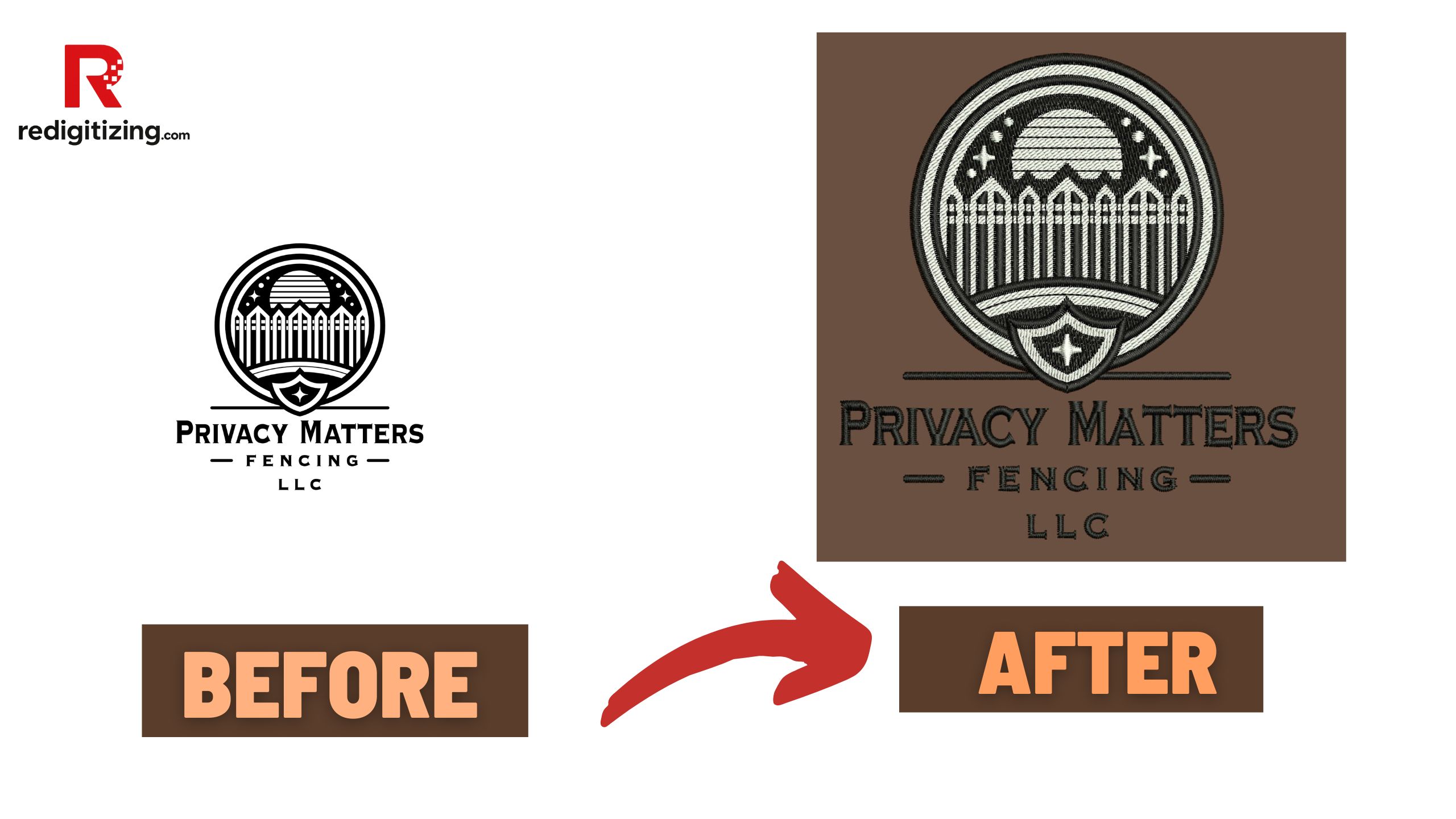 Privacy Matters logo embroidery before after